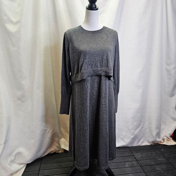 Calvin Klein Gray Layered Long Sleeve Knit Sweater Dress Size Large - Picture 2 of 9
